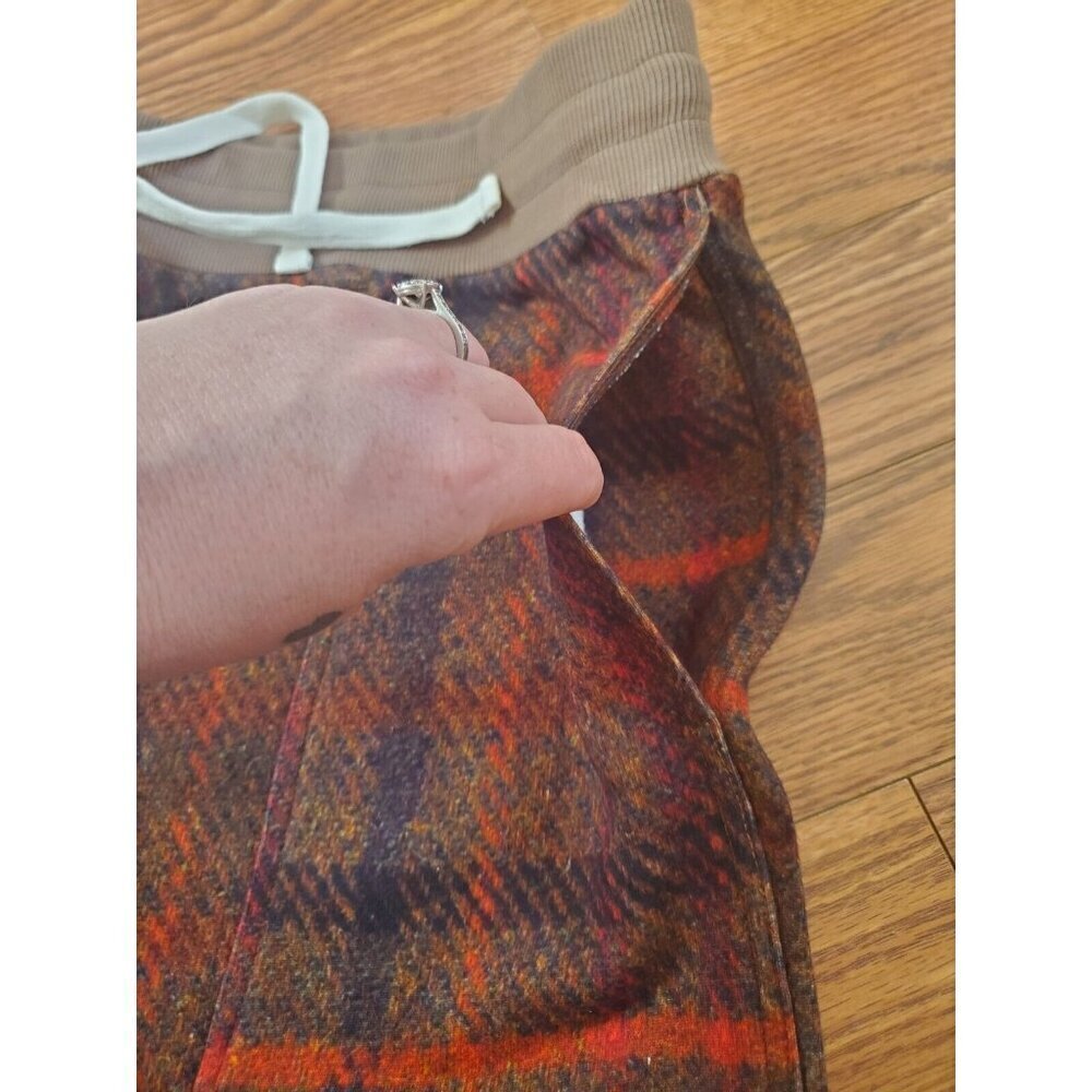 Mcnairy & Co Sweatpants Mens SZ XXL Brown Red Plaid Cuffed Drawstring Streetwear - Picture 5 of 8